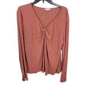 White Birch Mauve Pink Twist Front V-Neck Ribbed Long sleeve Top Women's Size 3X